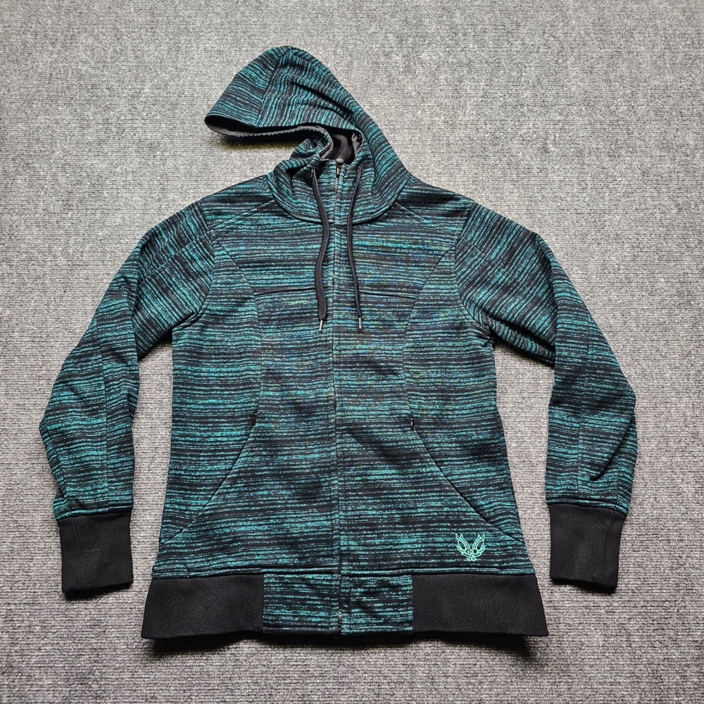 Five Fifty Five Triple Nickel Teal Black Space Dye Full Zip Hoodie Womens Medium